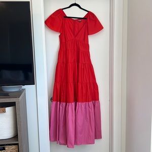 STAUD Corsica Dress, Tomato Wild Orchid, Size Medium